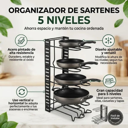 Organizador horizontal y vertical para tapas y sartenes 5 niveles