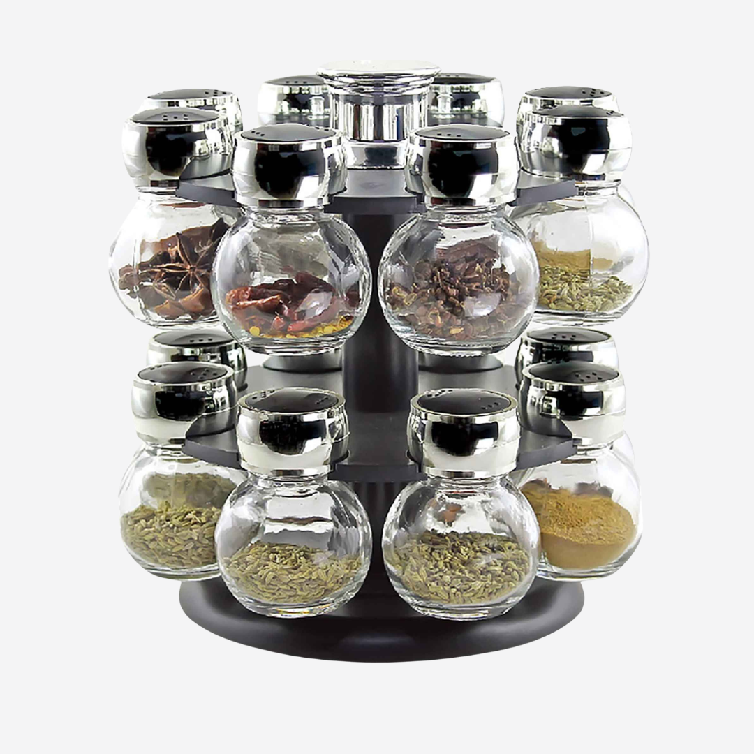 Set de 16 Especieros de vidrio con una base giratoria