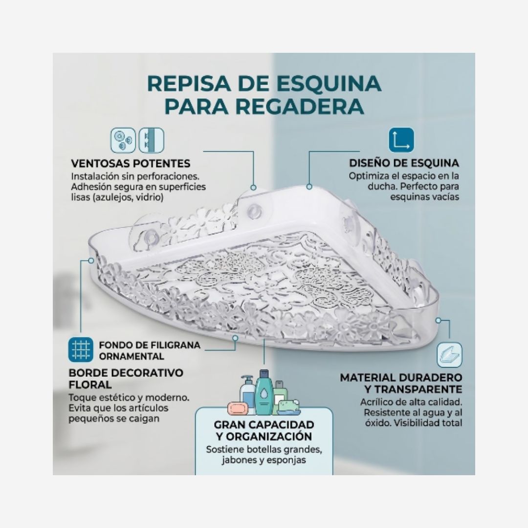 Repisa esquinera para regadera