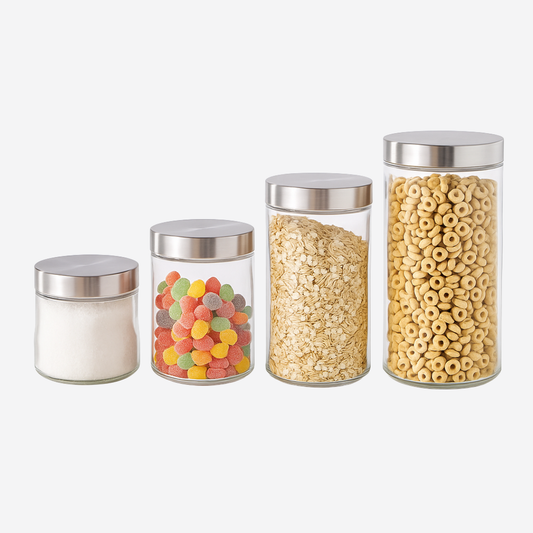 Set de 4 Frascos de vidrio con tapa 2 L, 1.6 L, 1.2 L, 800 ml
