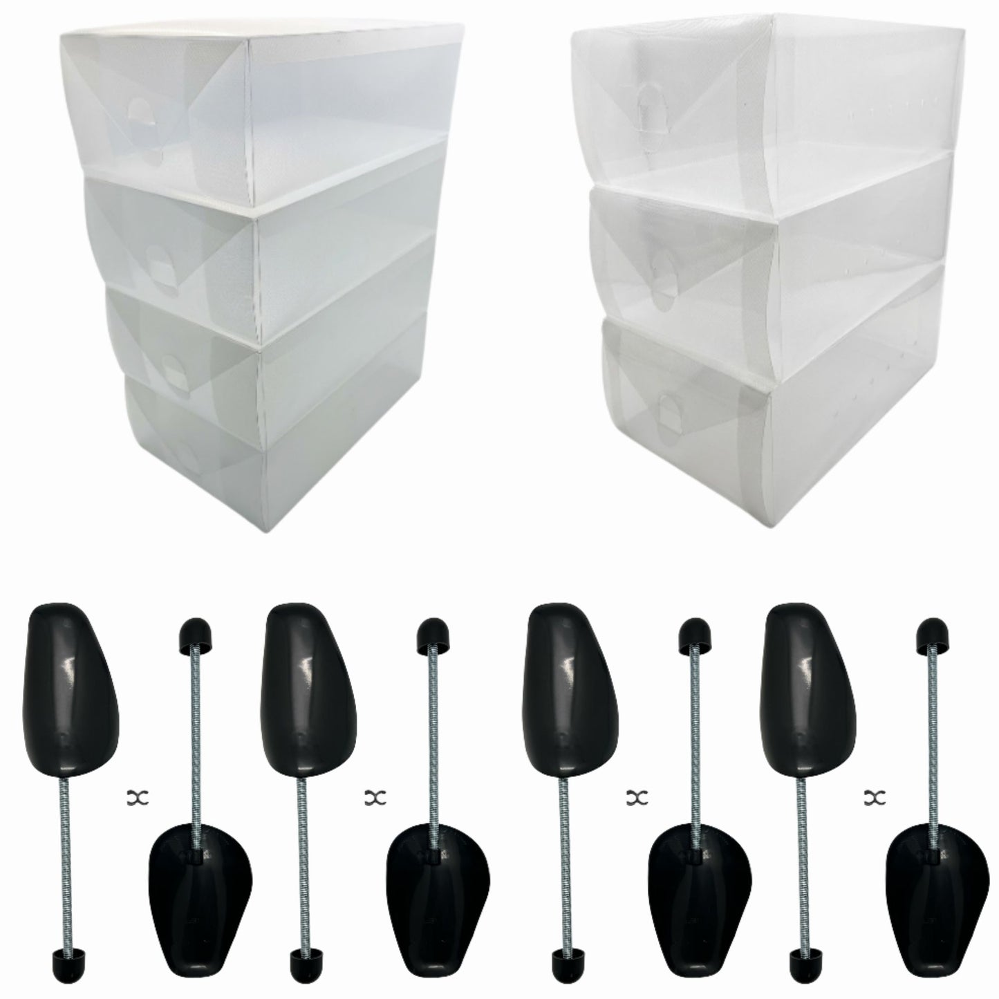 Juego de 7 Cajas Organizadoras y 4 Pares de Hormas para Zapatos