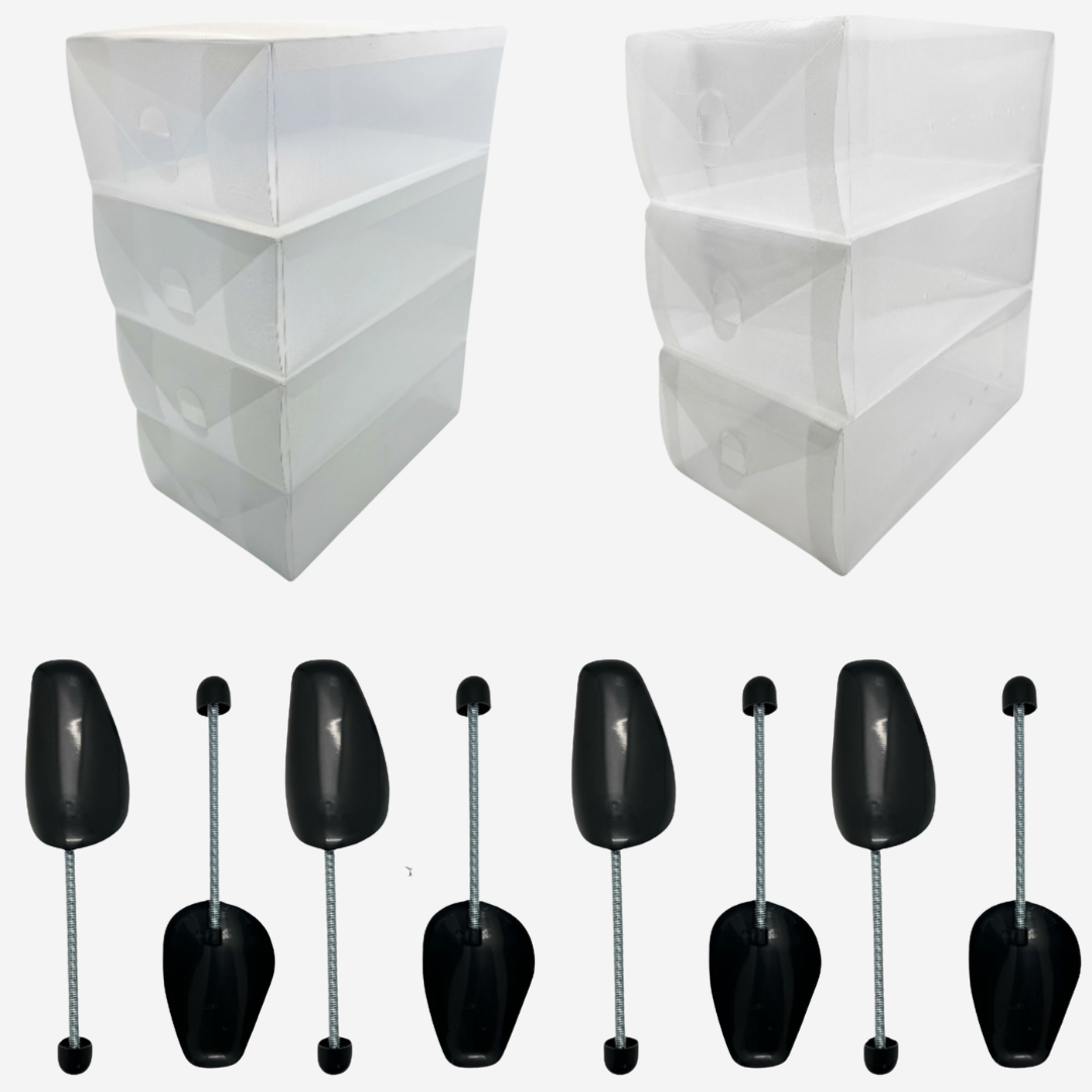 Juego de 7 Cajas Organizadoras y 4 Pares de Hormas para Zapatos