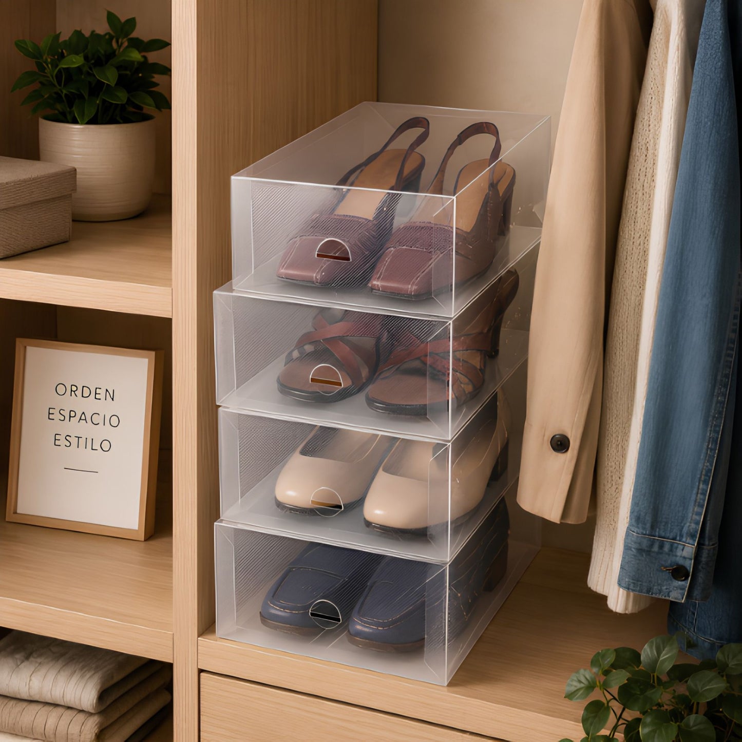 Juego de 7 Cajas Organizadoras y 4 Pares de Hormas para Zapatos