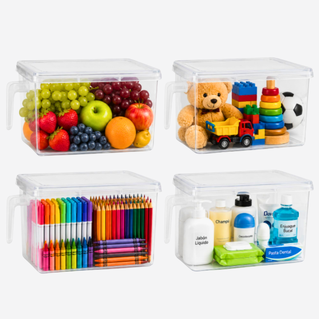 Juego De 4 Organizadores Para Refrigerador Con Tapa Y Asa