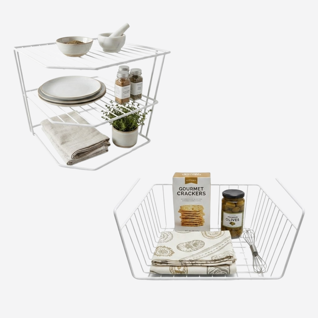 Juego De Organizadores Para Alacena Y Cocina | Estante Esquinero De 3 Niveles Y Canasta Colgante De Hierro