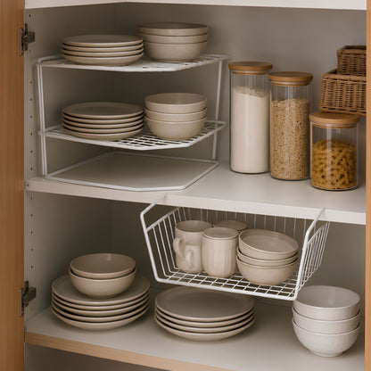 Juego De Organizadores Para Alacena Y Cocina | Estante Esquinero De 3 Niveles Y Canasta Colgante De Hierro