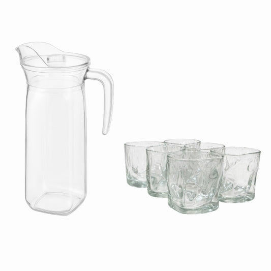 Juego De Jarra De Vidrio 1.3 L Y 6 Vasos Minimalistas