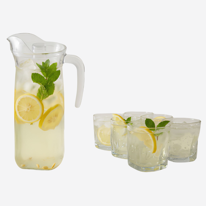 Juego De Jarra De Vidrio 1.3 L Y 6 Vasos Minimalistas