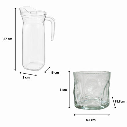 Juego De Jarra De Vidrio 1.3 L Y 6 Vasos Minimalistas