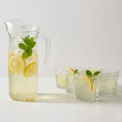 Juego De Jarra De Vidrio 1.3 L Y 6 Vasos Minimalistas