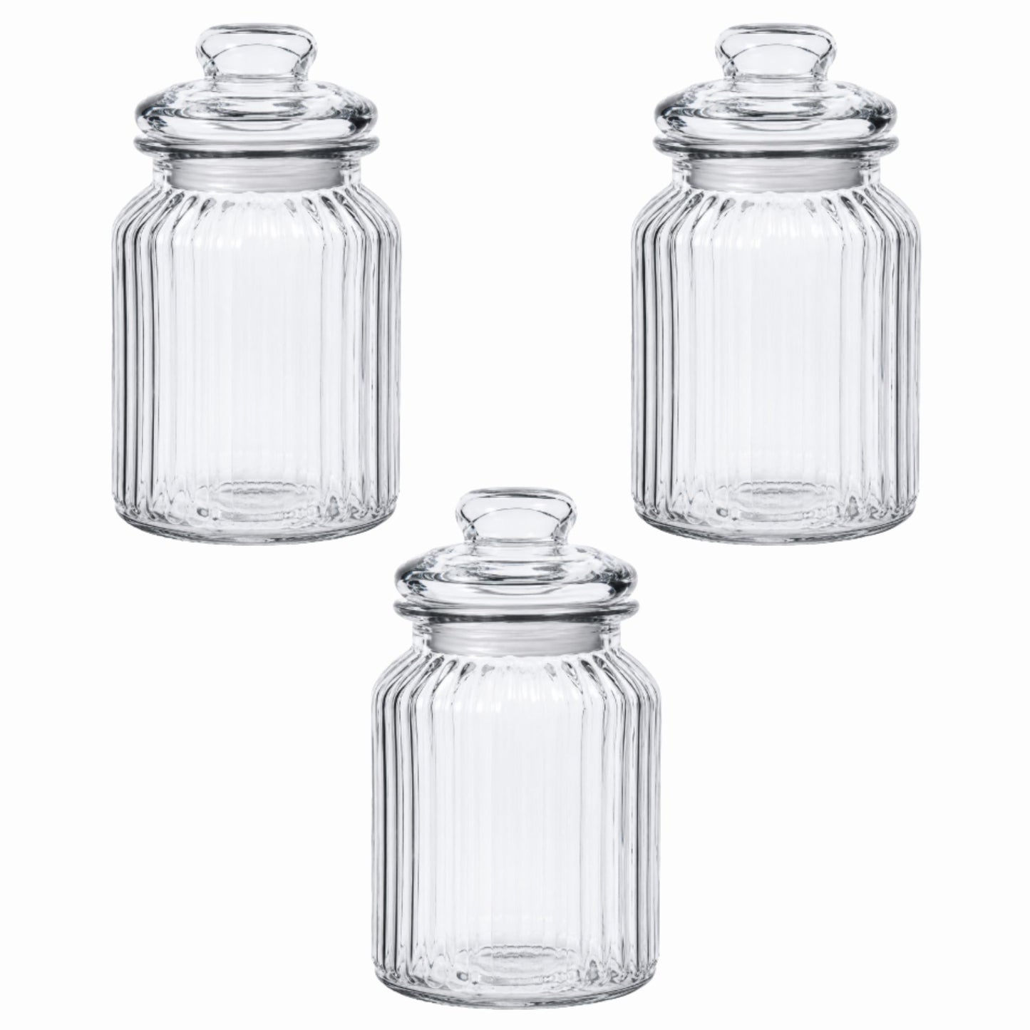 Juego De 3 Tarros De Cristal Acanalado De 900 Ml Con Tapa Hermética