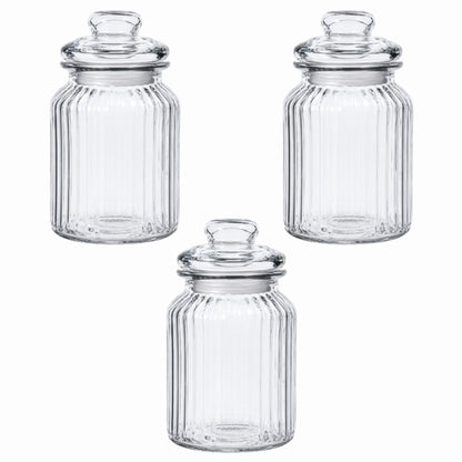 Juego De 3 Tarros De Cristal Acanalado De 900 Ml Con Tapa Hermética