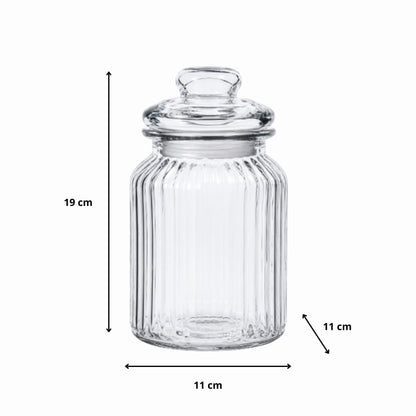 Juego De 3 Tarros De Cristal Acanalado De 900 Ml Con Tapa Hermética