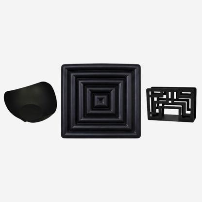 Set de Mesa Moderno en Metal Negro – Frutero, Posacalientes y Servilletero de Diseño