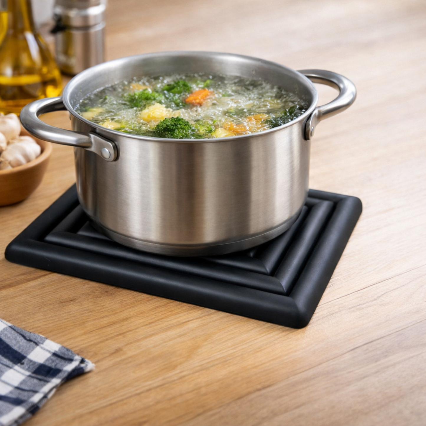 Set de Mesa Moderno en Metal Negro – Frutero, Posacalientes y Servilletero de Diseño