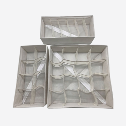 Organizador de Cajones Beige y Blanco (Set de 3) | Organizador de Armario para Accesorios y Cueros