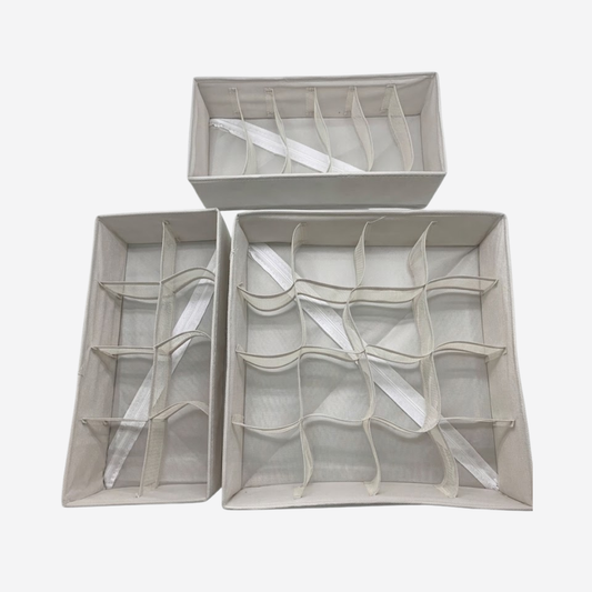 Organizador de Cajones Beige y Blanco (Set de 3) | Organizador de Armario para Accesorios y Cueros