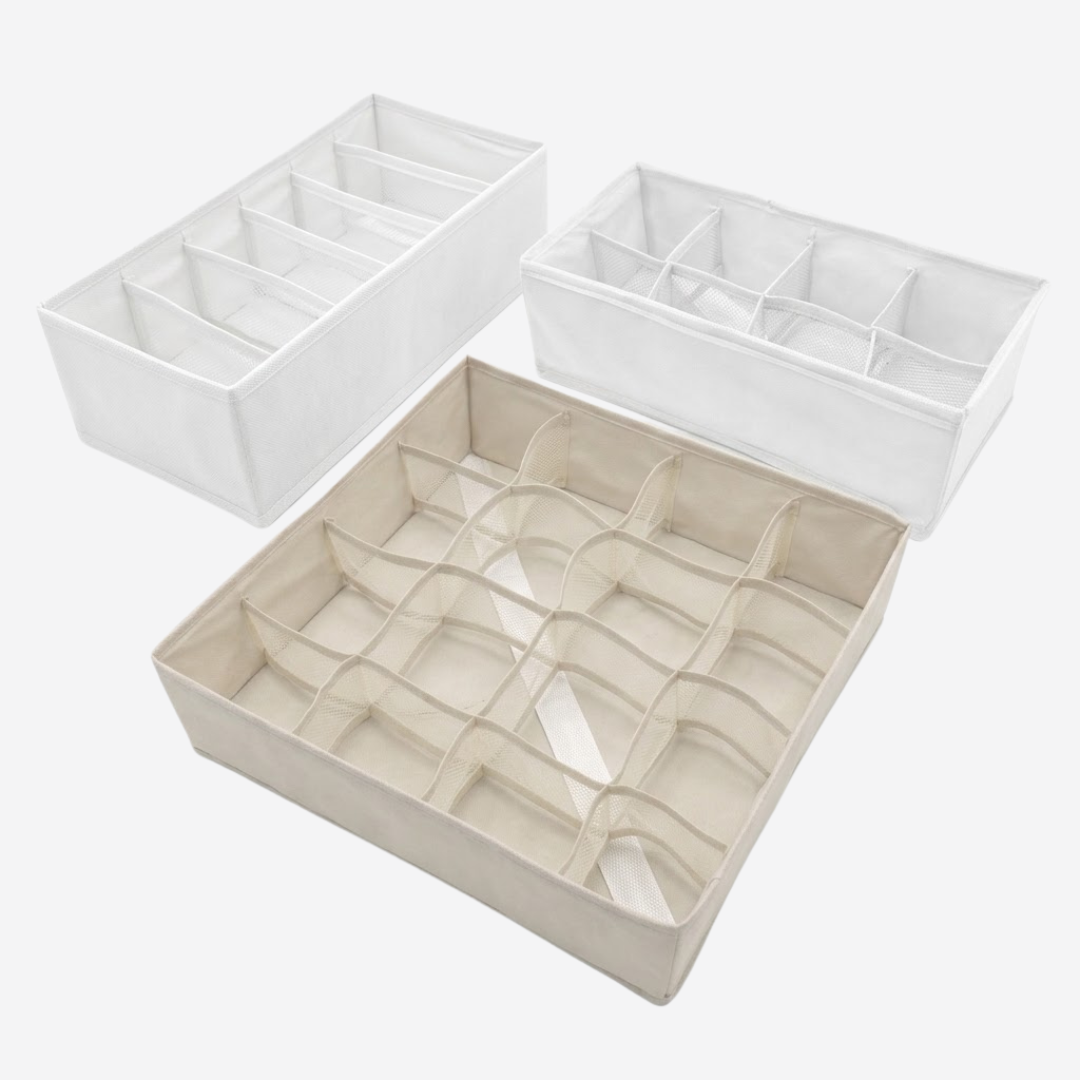 Organizador de Cajones Beige y Blanco (Set de 3) | Organizador de Armario para Accesorios y Cueros