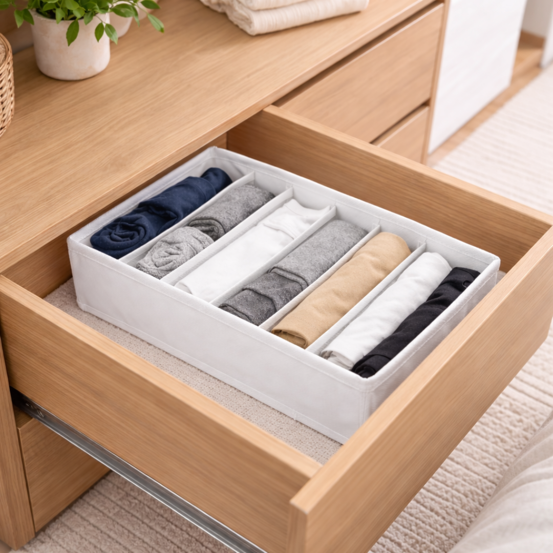 Organizador de Cajones Beige y Blanco (Set de 3) | Organizador de Armario para Accesorios y Cueros