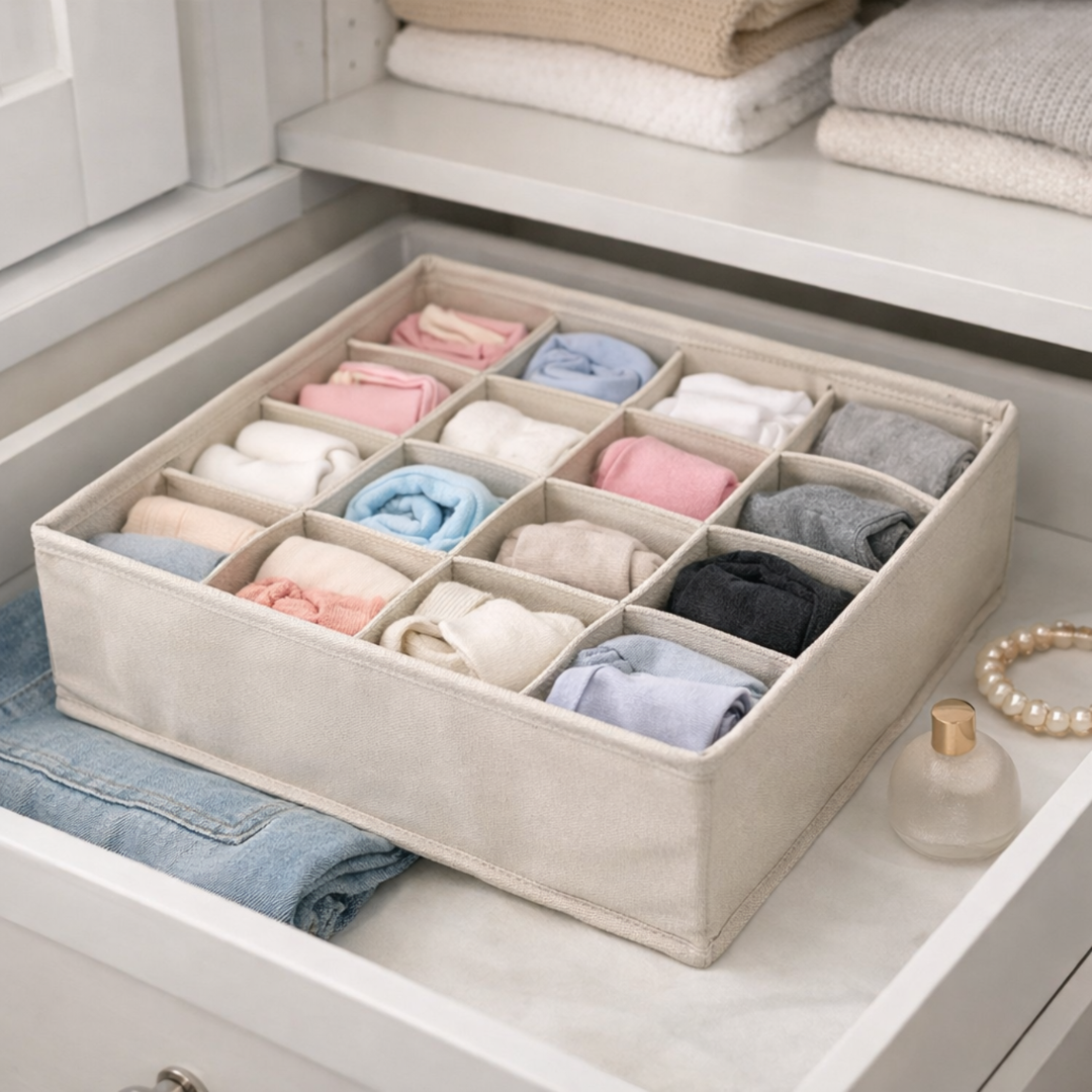 Organizador de Cajones Beige y Blanco (Set de 3) | Organizador de Armario para Accesorios y Cueros