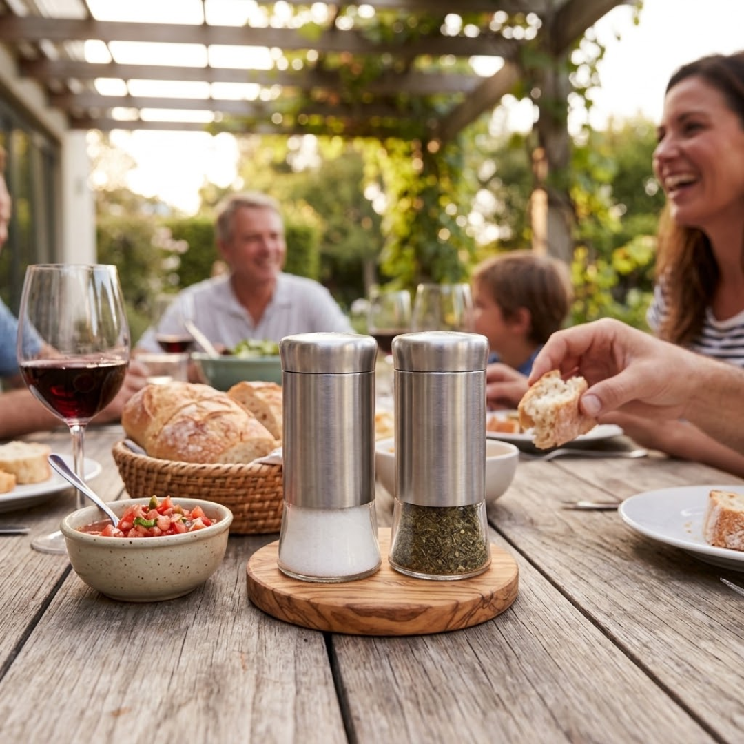 Juego de Salero y Pimentero de Vidrio con Funda de Acero Inoxidable - Pimenteros Modernos para Cocina y Mesa