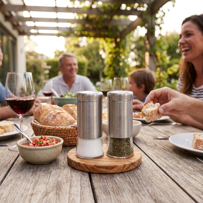 Juego de Salero y Pimentero de Vidrio con Funda de Acero Inoxidable - Pimenteros Modernos para Cocina y Mesa