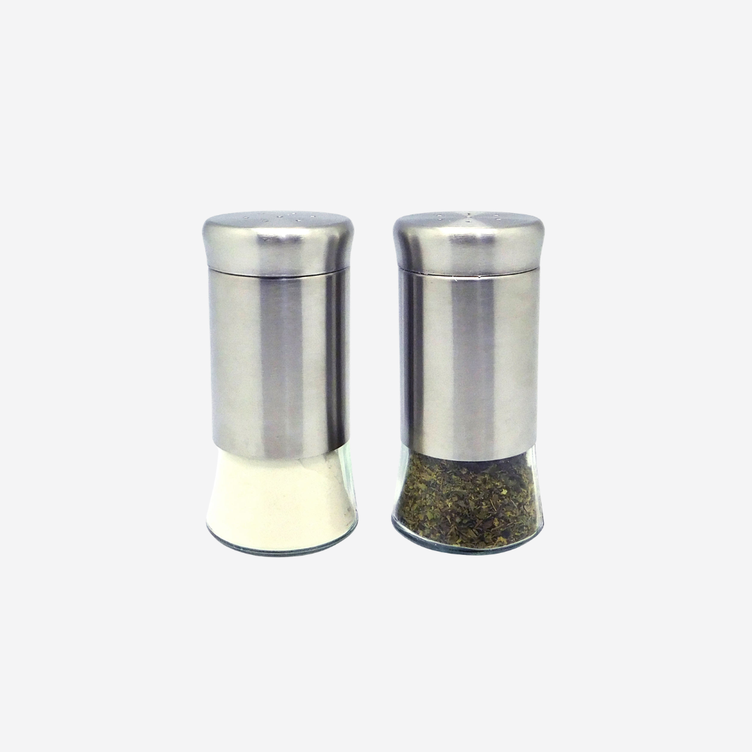 Juego de Salero y Pimentero de Vidrio con Funda de Acero Inoxidable - Pimenteros Modernos para Cocina y Mesa
