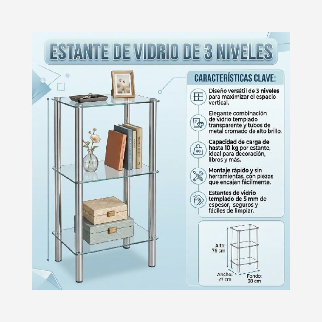 Estante de 3 niveles de vidrio