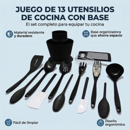 Juego de 13 utensilios de cocina con base organizadora