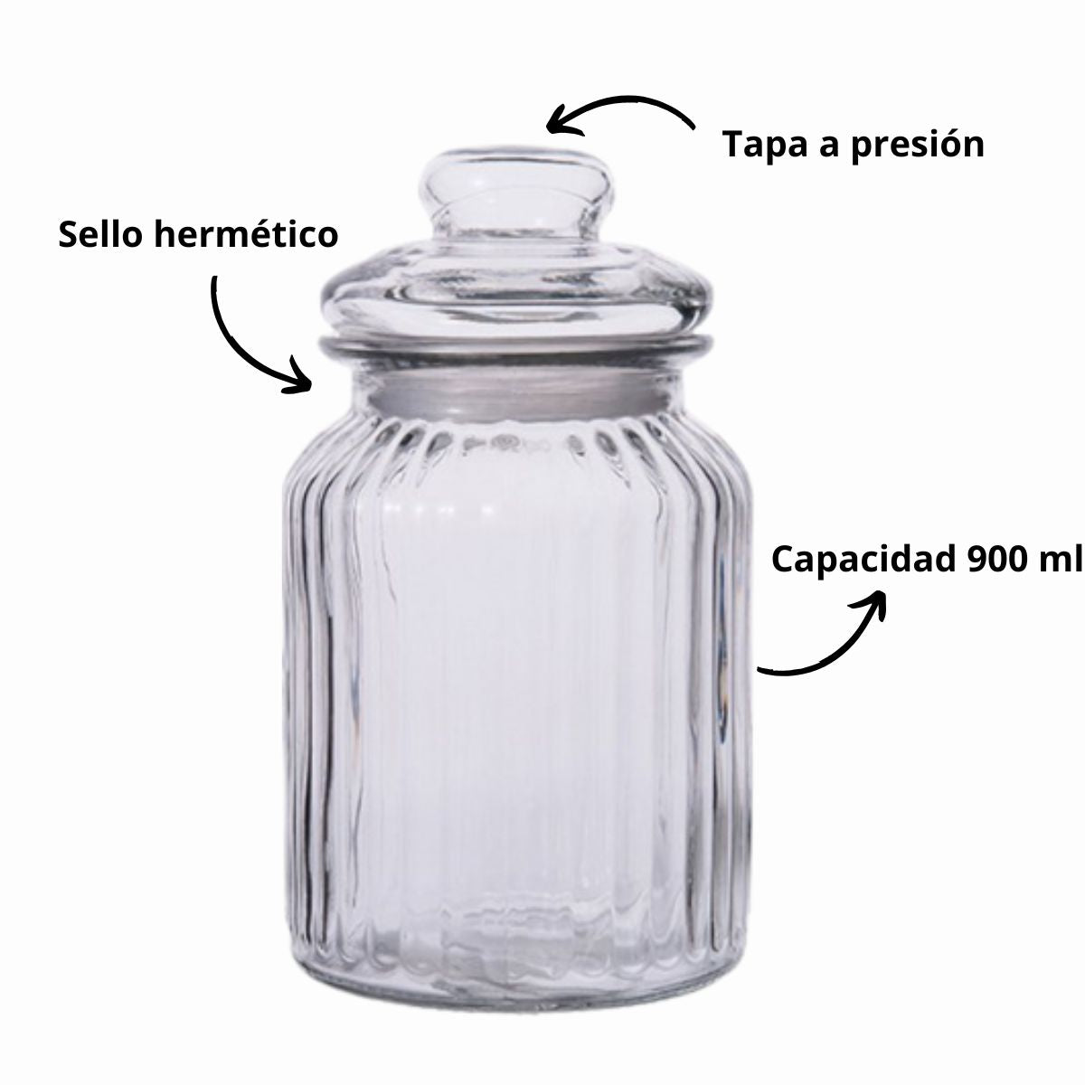 Tarro de Vidrio Acanalado 900ml Good & Good | Hermético para Almacenamiento