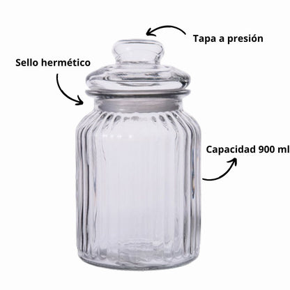 Tarro de Vidrio Acanalado 900ml Good & Good | Hermético para Almacenamiento