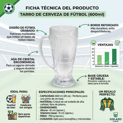 Set de 4 Tarros de Vidrio para Cerveza 600 ml Good & Good | Diseño de Futbol