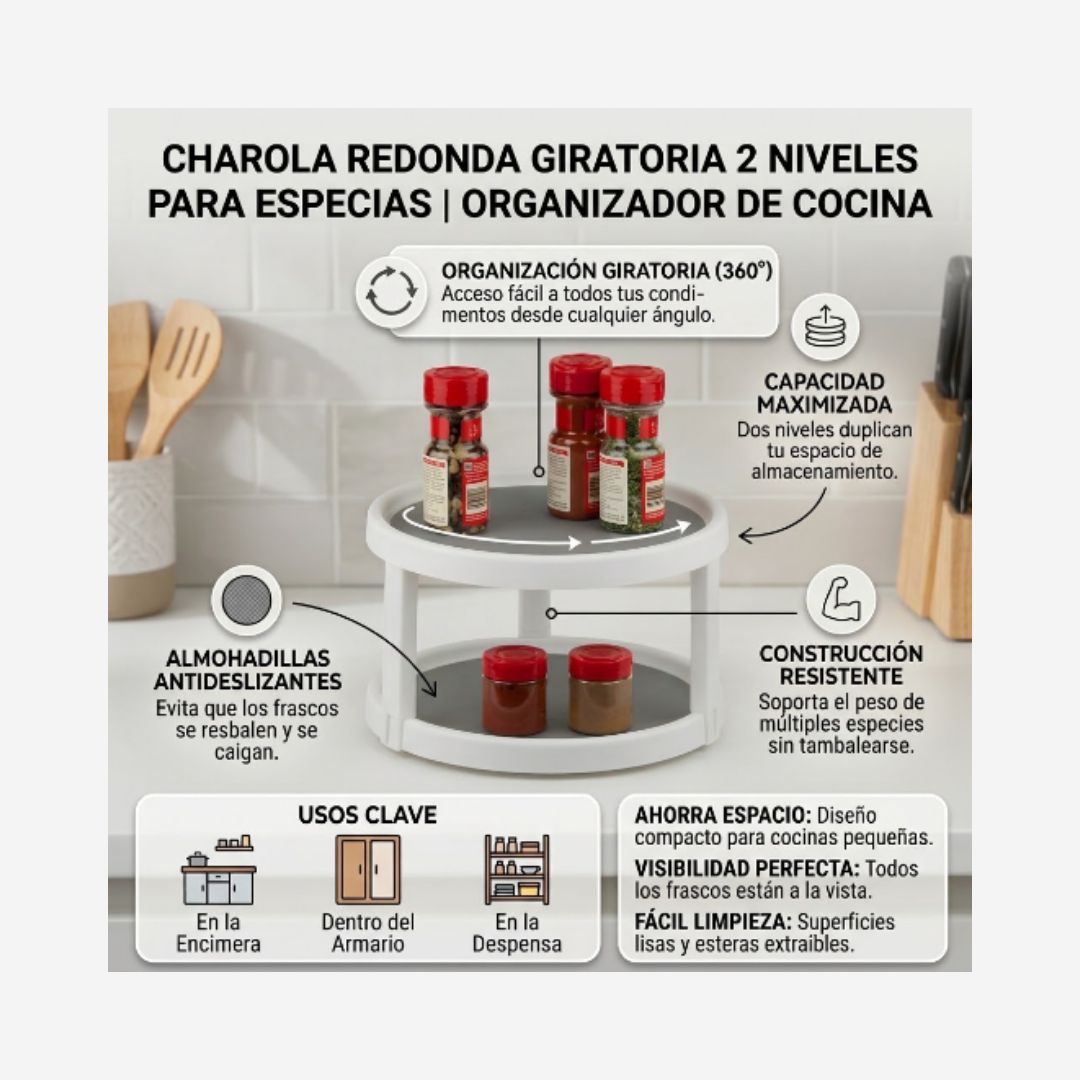 Charola Giratoria 2 Niveles (Lazy Susan) Organizador Multiusos