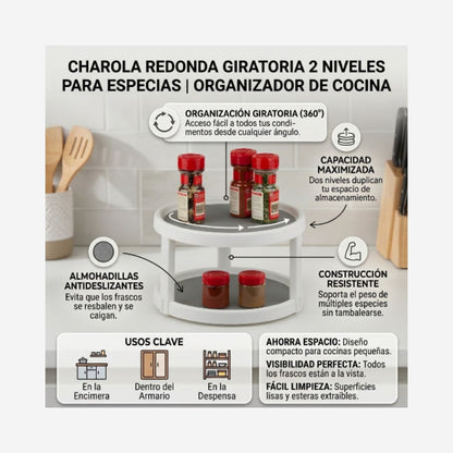 Charola Giratoria 2 Niveles (Lazy Susan) Organizador Multiusos