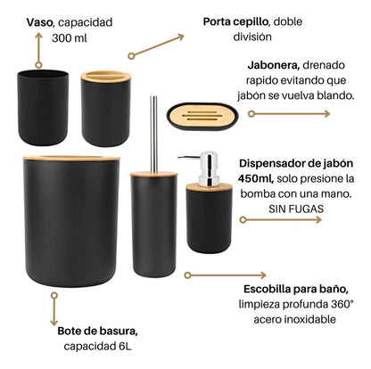 Juego De Accesorios Para Baño Con Bambú 7 Piezas