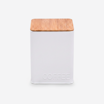 Recipiente de lata con tapa hermética de bambú rectangular "COFFEE"