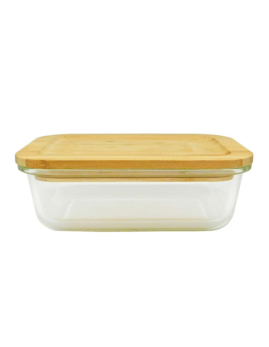 Recipiente de vidrio con tapa hermética de bambú 640 ml