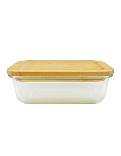 Recipiente de vidrio con tapa hermética de bambú 640 ml