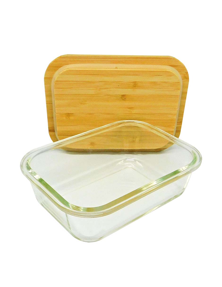 Recipiente de vidrio con tapa hermética de bambú 640 ml