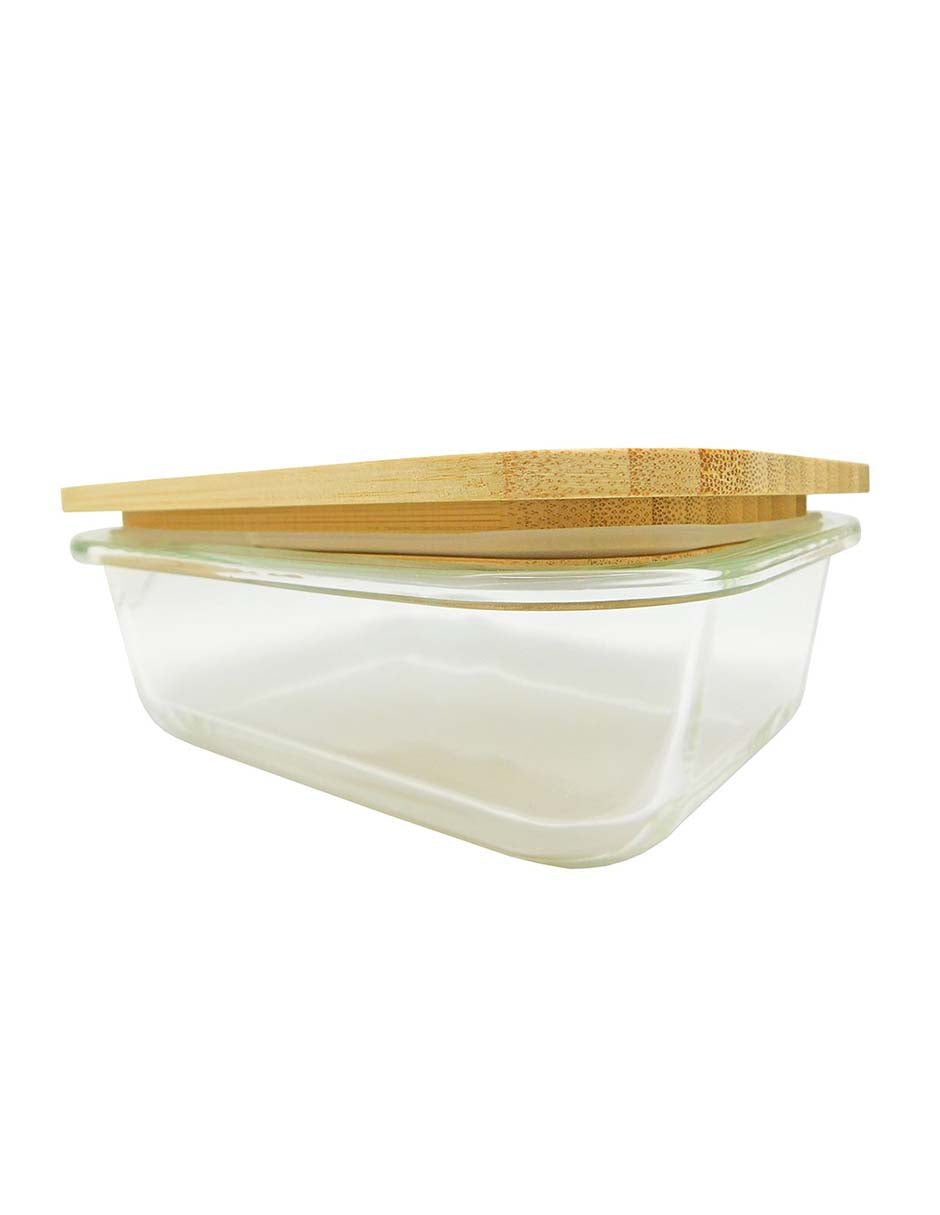 Recipiente de vidrio con tapa hermética de bambú 640 ml