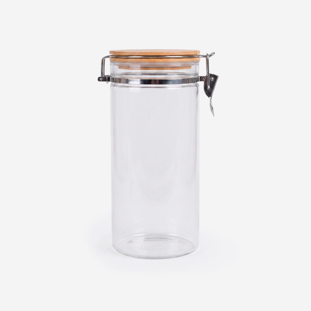 Frasco de cristal con tapa hermética de bambú con clip 1.5L