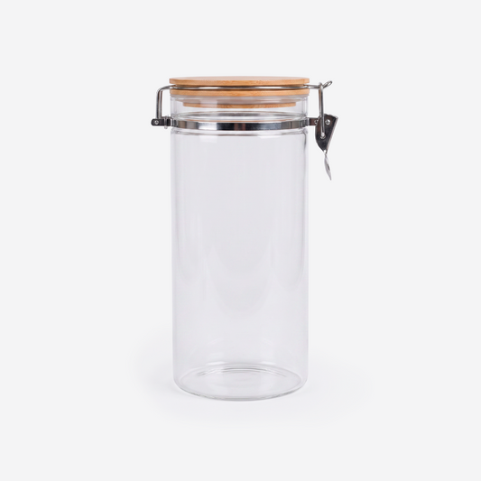 Frasco de cristal con tapa hermética de bambú con clip 1.5L