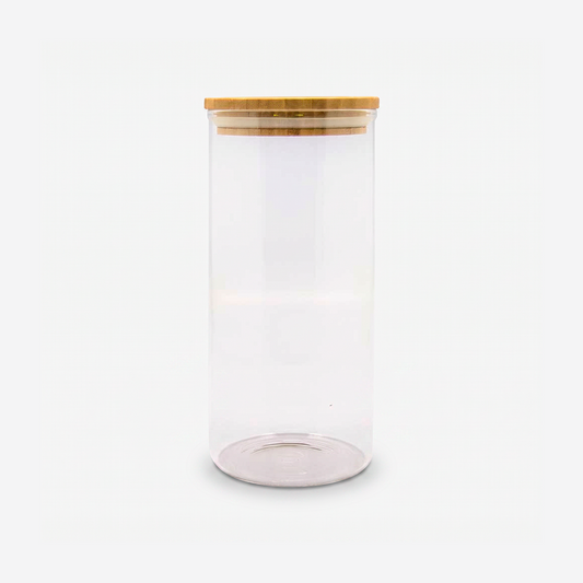 Recipiente de vidrio con tapa hermética de bambú 1.4 L