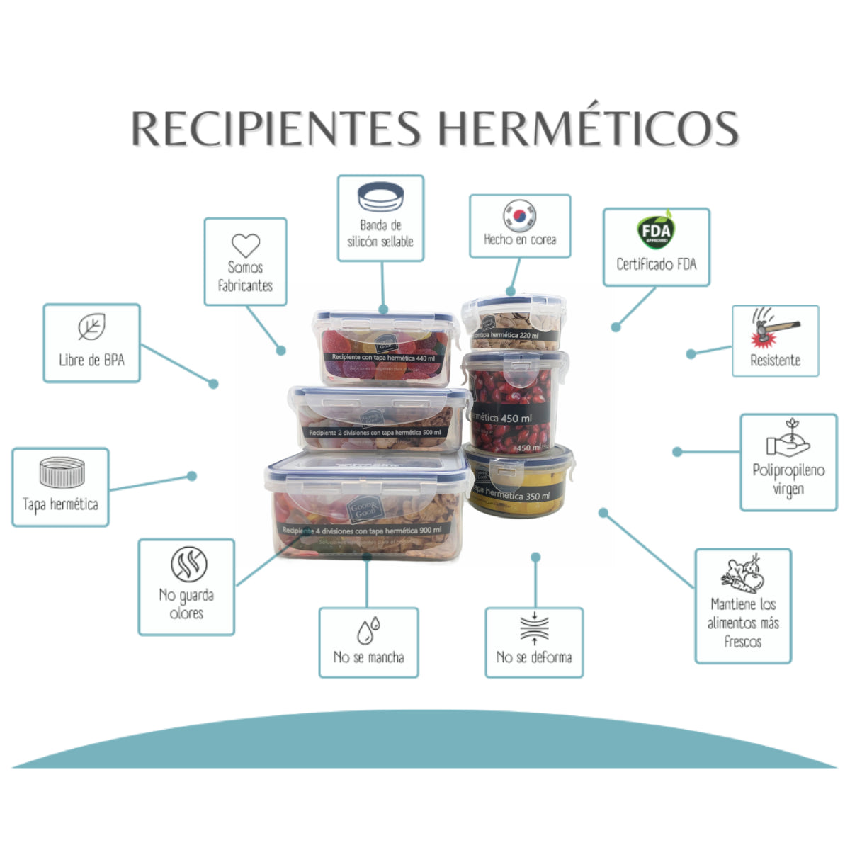 6 contenedores de polipropileno herméticos libres de BPA