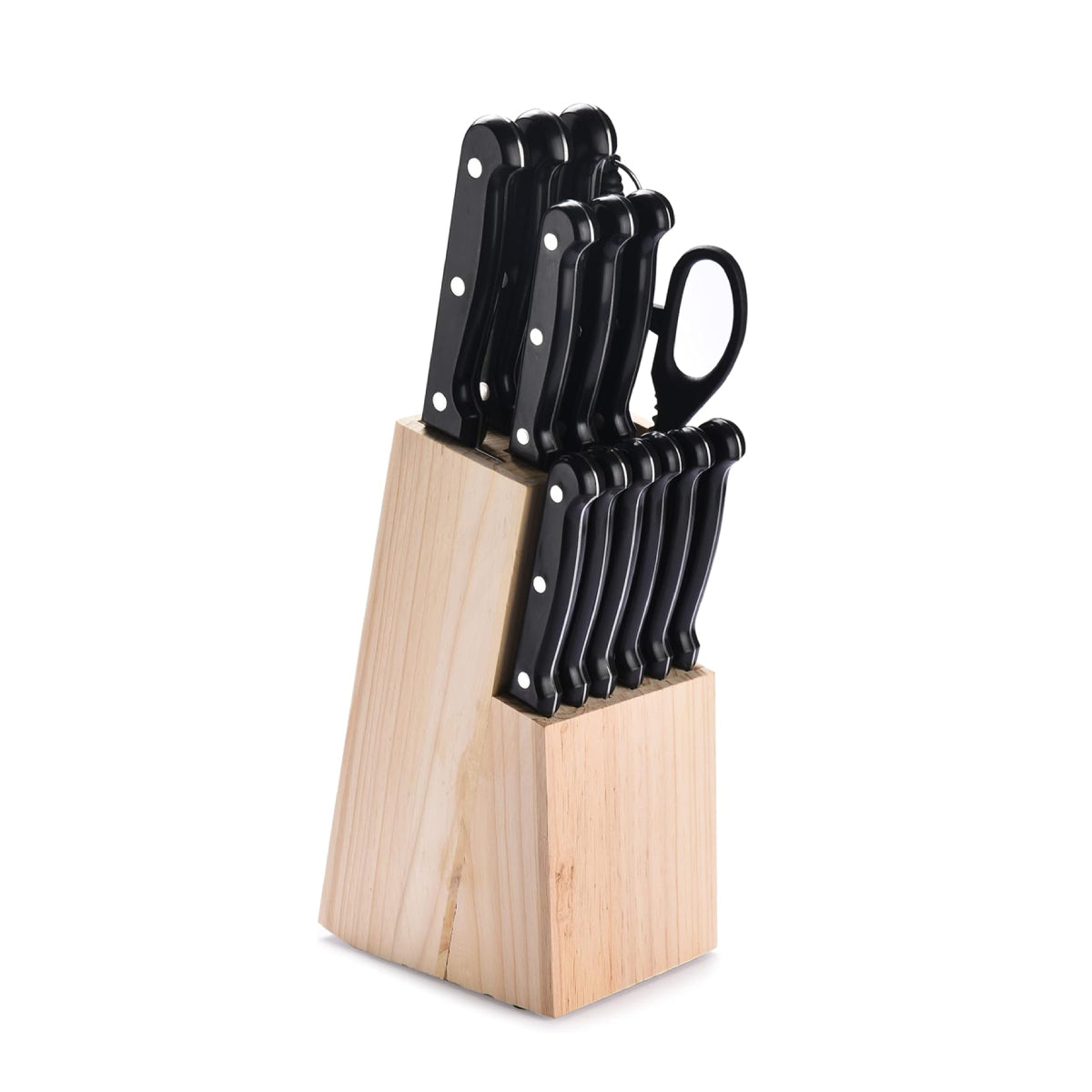 Set de cuchillos, tijeras y afilador 14 pzs y base de bambú