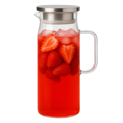 Jarra de Vidrio con Tapa Plateada 1.4 L – Elegante y Resistente para Agua, Jugos y Bebidas Frías