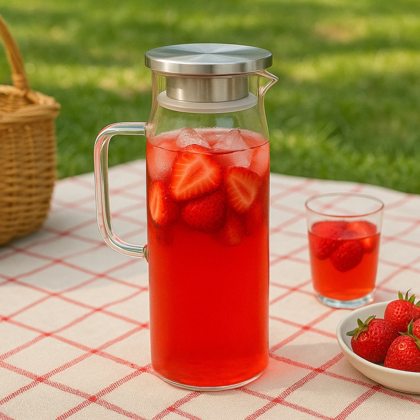 Jarra de Vidrio con Tapa Plateada 1.4 L – Elegante y Resistente para Agua, Jugos y Bebidas Frías