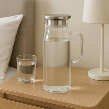 Jarra de Vidrio con Tapa Plateada 1.4 L – Elegante y Resistente para Agua, Jugos y Bebidas Frías
