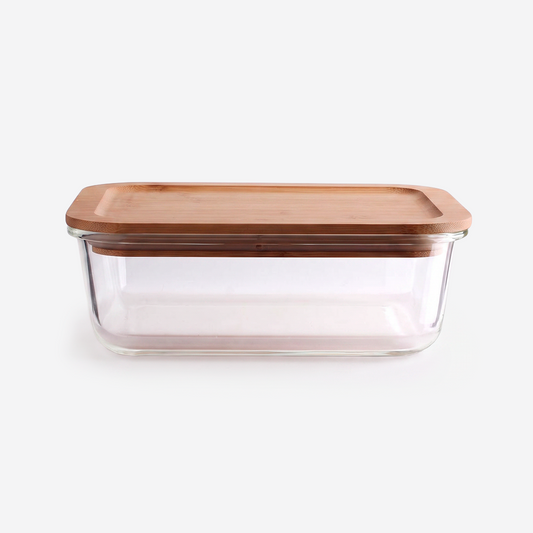 Recipiente de vidrio con tapa hermética de bambú 1.5 L