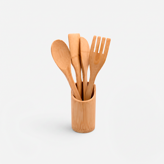 Set de 4 utensilios de bambú con base